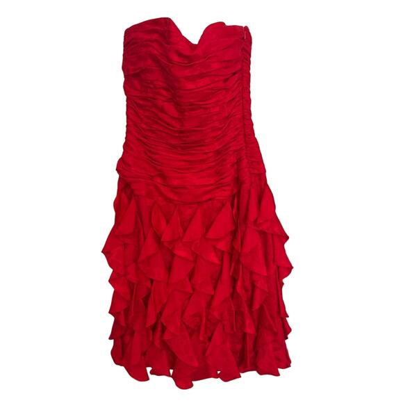 Vintage Y2K 90’s 100% Silk Strapless Ruffled Dress By Silk Studio Size 4 (Small) - Picture 1 of 9